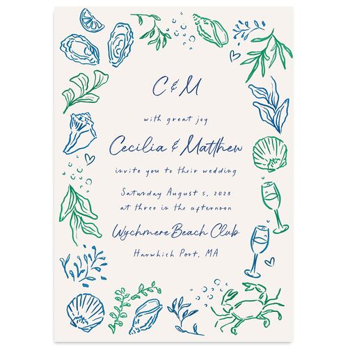 Nautical Border Wedding Invitations French Blue Signature Blank No Standard