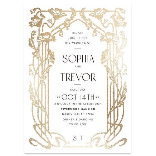 Gilded Nouveau Wedding Invitations Gold Pure White Signature Blank No Standard