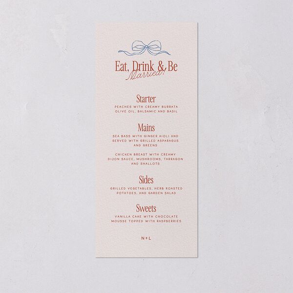 Modern Delicate Bows Menus Jewel Red Signature