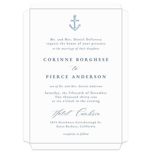 Minimal Icon Wedding Invitations Regency Blue Signature Blank No Ticket