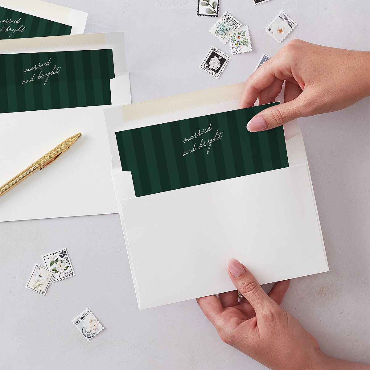 Scripted Announcement Holiday Envelope Liners Emerald Standard