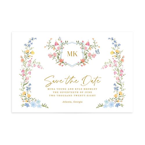 Fairytale Wildflower Crest Save the Date Postcards Daffodil