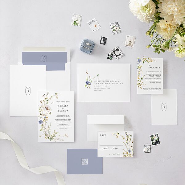 Glistening Wildflower Foil Wedding Invitations Gold Pure White Signature Blank No Standard