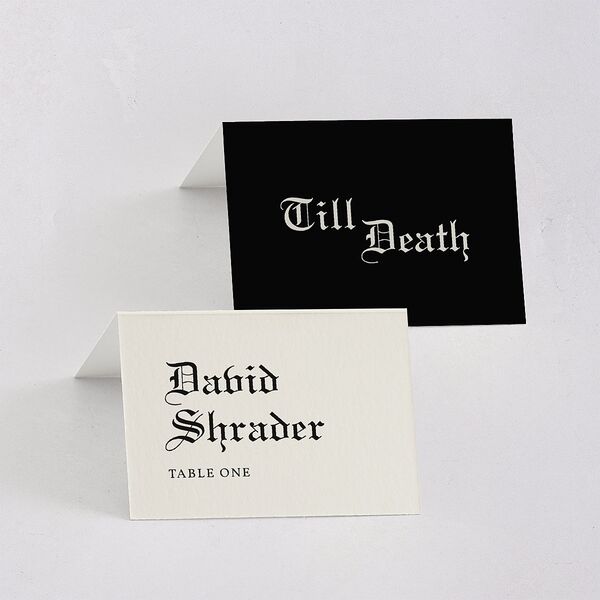 Minimalist Gothic Photo Place Cards Ivory Signature