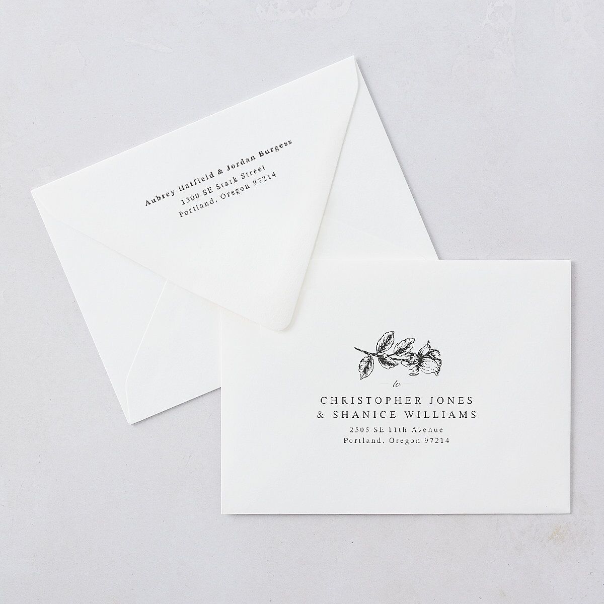 Botanical Luxury Foil Wedding Invitation Euro Envelopes Pure White White Both Recipient and Return Addresses Luxe Signature