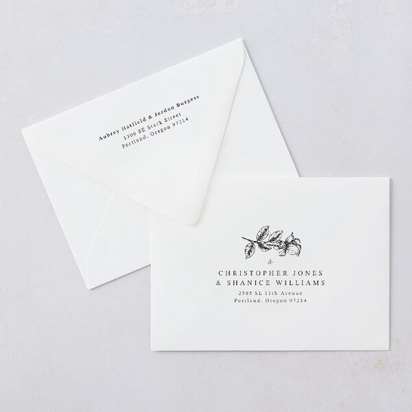 Botanical Luxury Foil Wedding Invitation Euro Envelopes Pure White White Both Recipient and Return Addresses Luxe Signature