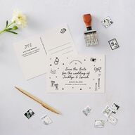 Hand Drawn Wedding Icons Photo Save the Date Postcards Champagne