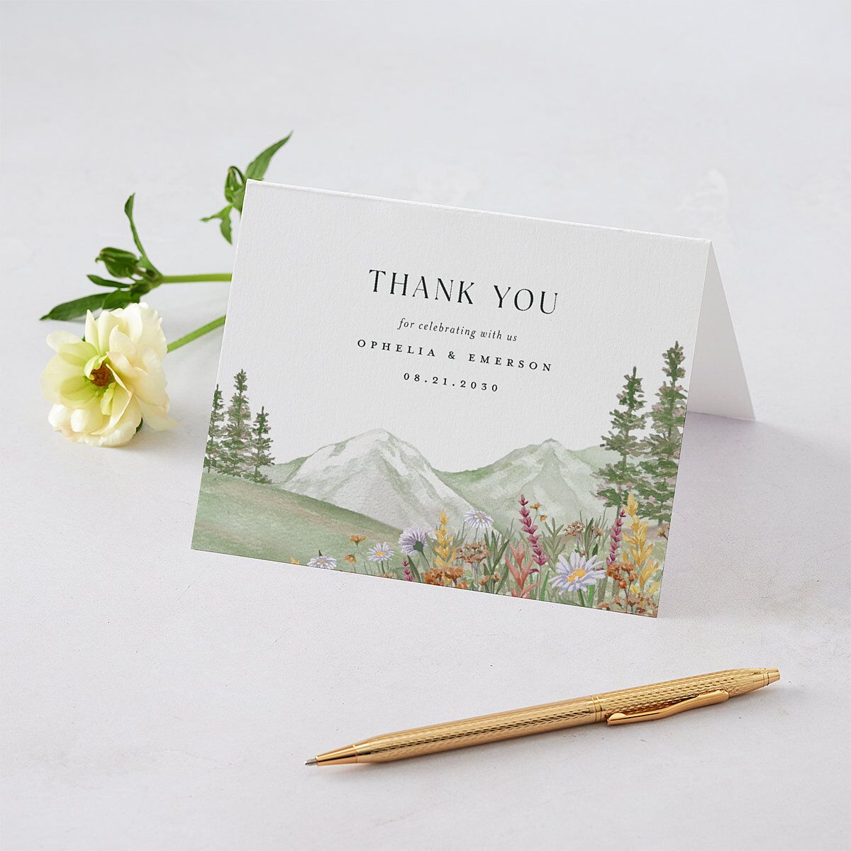 Elegant Mountain Wildflowers Thank You Cards Moss