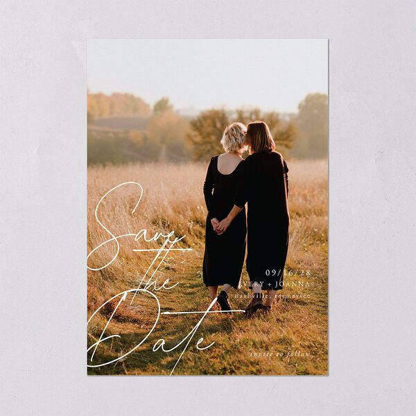 Corner Script Save The Date Cards Charcoal Signature smooth Blank No Standard