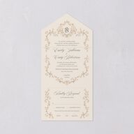 Vintage Regency Monogram Frame Foil All-in-One Wedding Invitations Champagne Signature Light Both Recipient and Return Addresses No