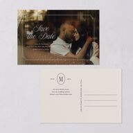 Elegant Oval Monogram Save the Date Postcards Sand