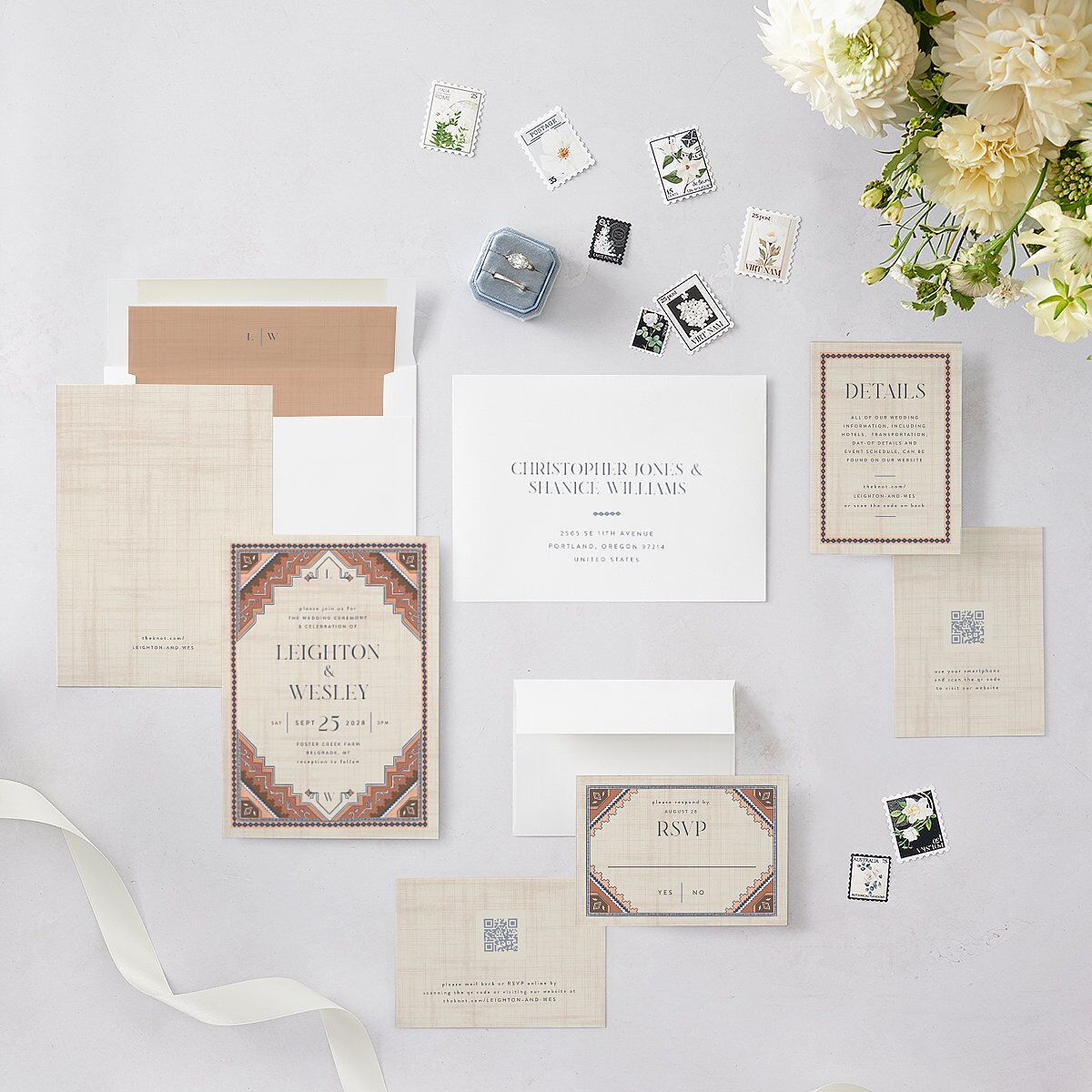 Western Tapestry Wedding Invitations Linen Signature Blank No Standard