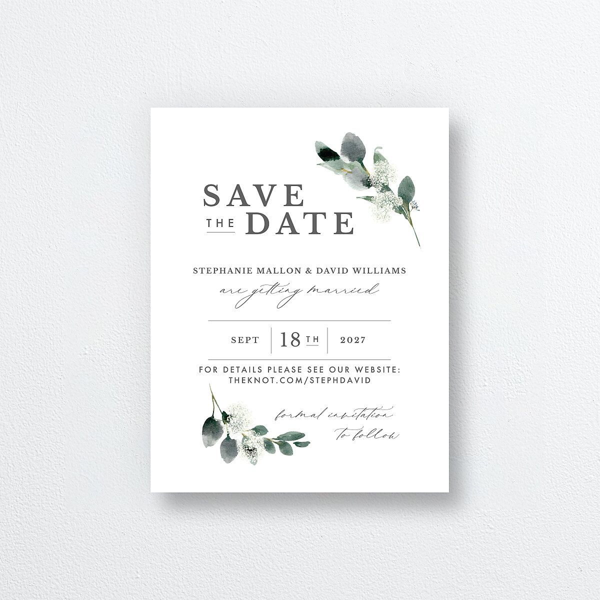 Elegant Greenery Save the Date Petite Cards Pure White Signature smooth Blank No Standard
