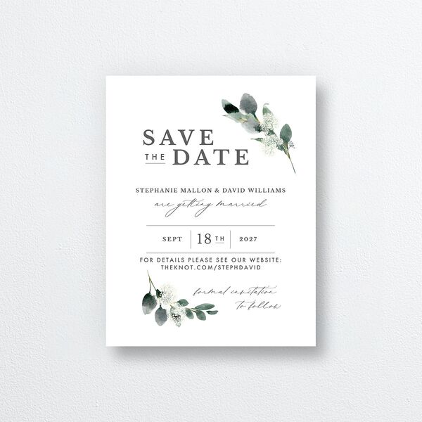 Elegant Greenery Save the Date Petite Cards Pure White Signature smooth Blank No Standard
