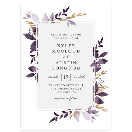 Leafy Frame Wedding Invitations Plum Signature Blank No Standard