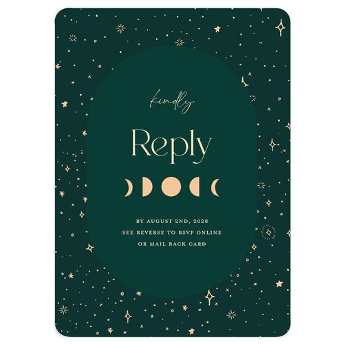 Celestial Galaxy Wedding Response Cards Dark Emerald Signature Rounded