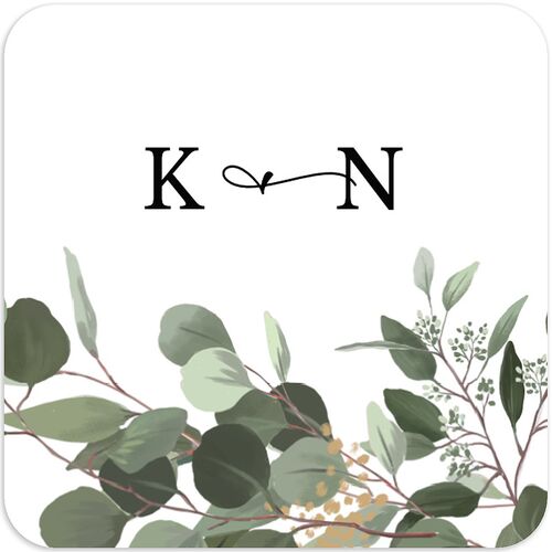 Eucalyptus Frame Wedding Stickers Pure White Soft Square