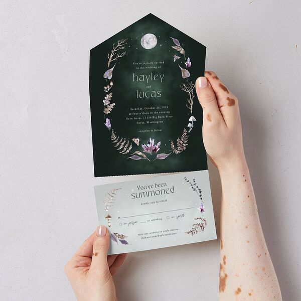 Crystal Forest All-in-One Wedding Invitations Hunter Green Signature Light Both Recipient and Return Addresses No