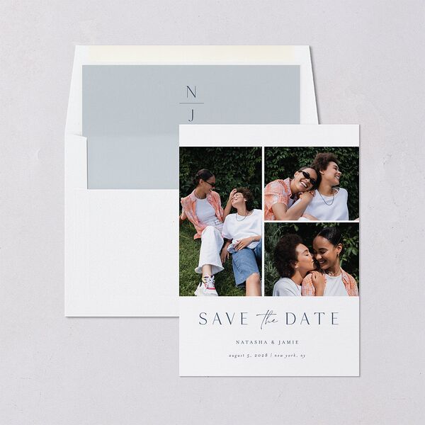 Simple Gallery Save the Date Cards French Blue Signature smooth Blank No