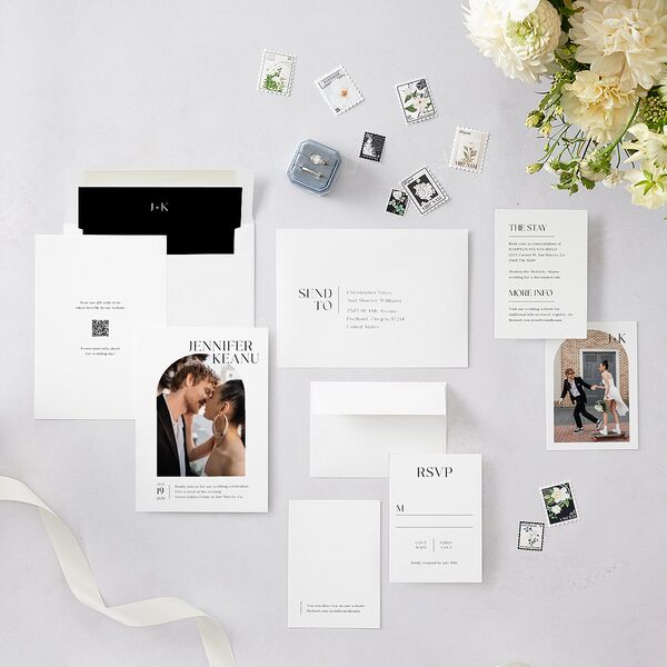 Modern Arch Photo Wedding Invitations Pure White No Signature Blank Standard