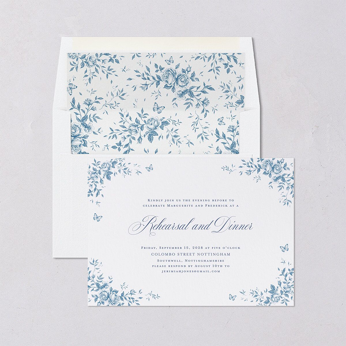 Elegant Rose Crest Rehearsal Dinner Invitations Sapphire Signature Blank