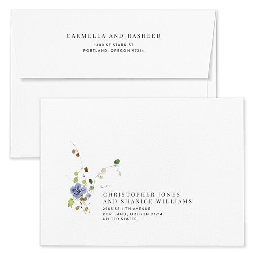 Delicate Wildflower Wedding Invitation Envelopes Blue Pure White Return Address Standard Signature