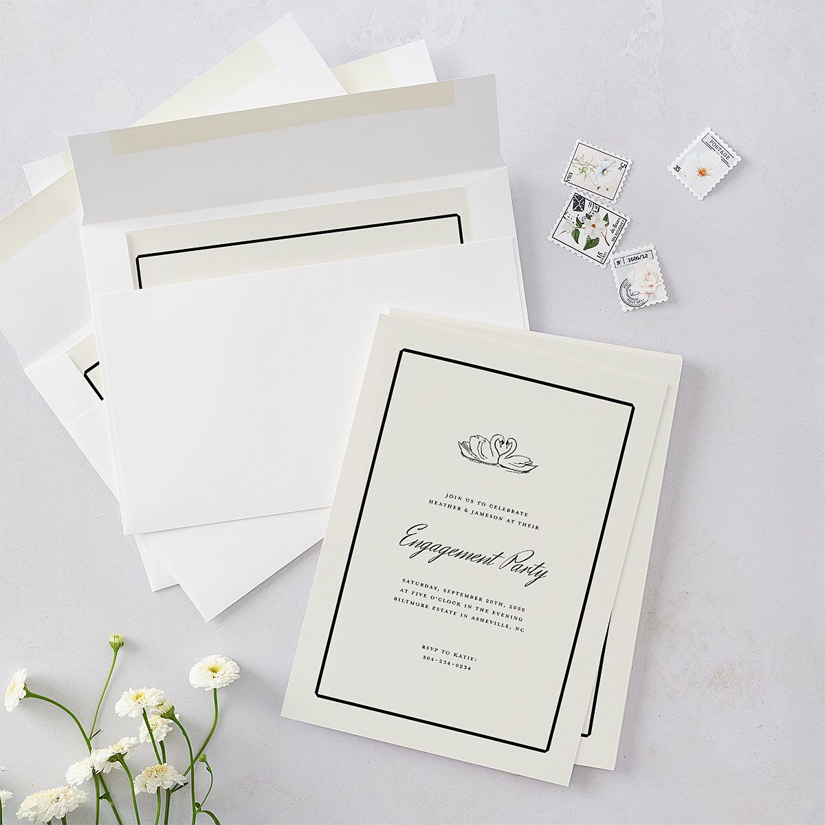 Elegant Swans Engagement Party Invitations Ivory Signature Blank Standard