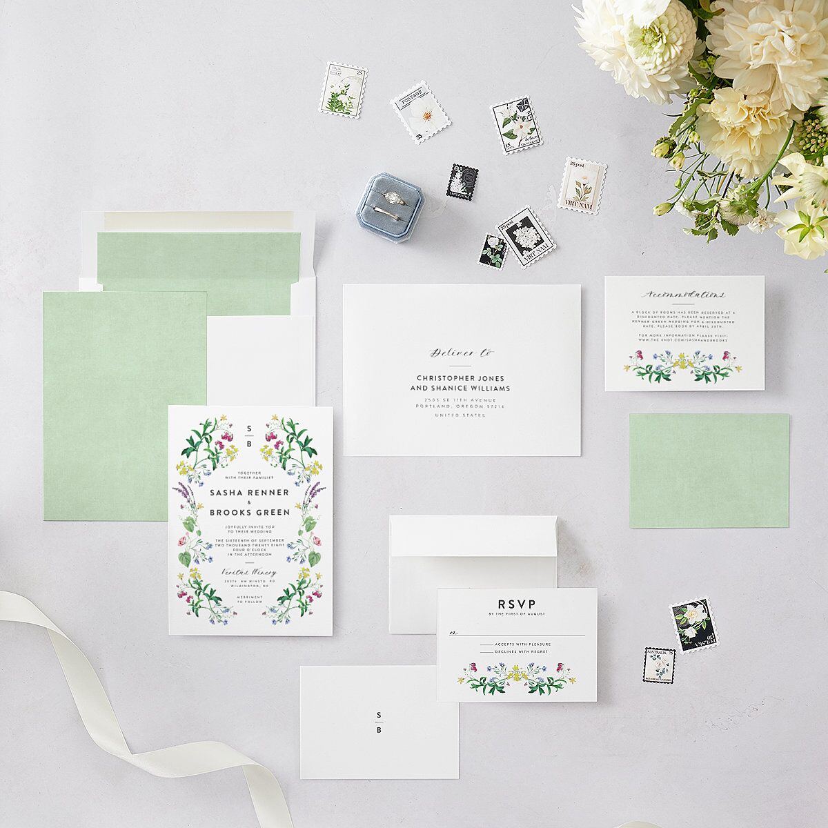 Enchanted Wildflower Wedding Invitations Sea Foam Signature Blank No Standard
