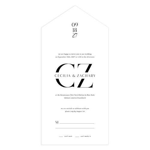 Simple Modern Monogram All-in-One Wedding Invitations Pure White Signature Light Both Recipient and Return Addresses No