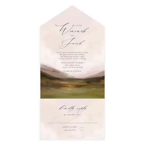 Western Valley All-in-One Wedding Invitations Peony Signature Light Both Recipient and Return Addresses No