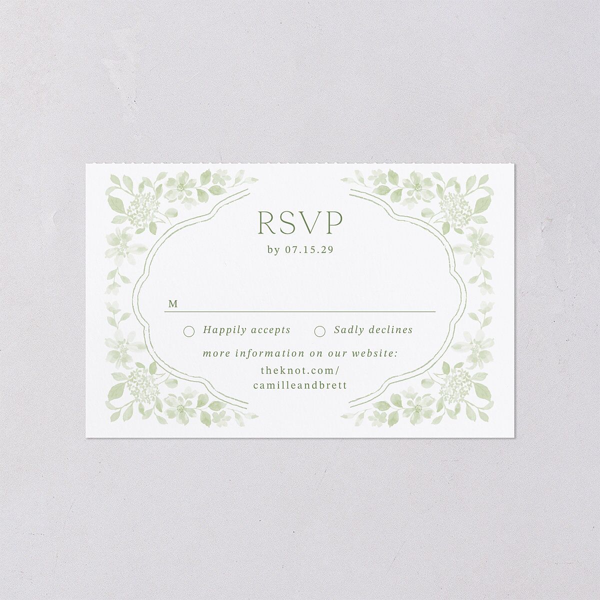 Porcelain Blue Floral Watercolor All-in-One Wedding Invitations Moss Signature Light Both Recipient and Return Addresses No