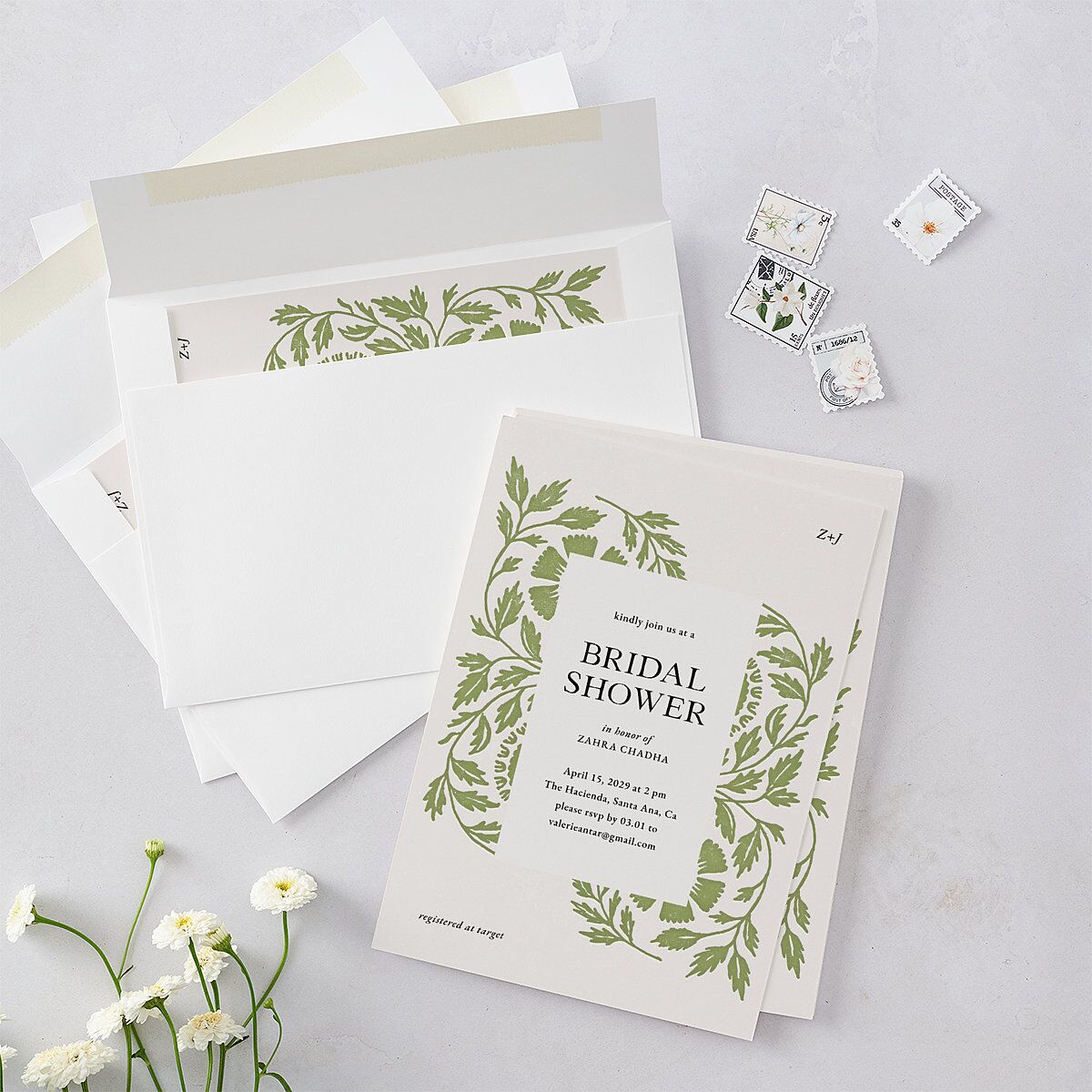 Block Print Bridal Shower Invitations Meadow Signature Blank Standard