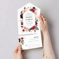 Vibrant Floral All-in-One Wedding Invitations Deep Claret Signature Light Both Recipient and Return Addresses