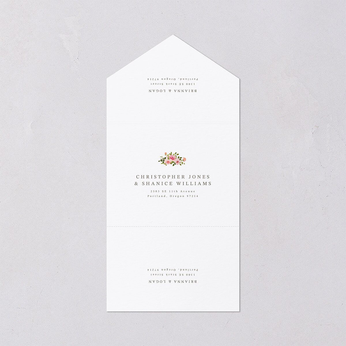 Watercolor Floral Crest All-in-One Wedding Invitations Shell Pink Signature Light Both Recipient and Return Addresses No