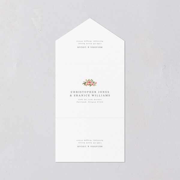 Watercolor Floral Crest All-in-One Wedding Invitations Shell Pink Signature Light Both Recipient and Return Addresses No