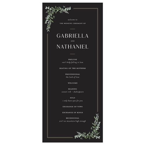Greenery Frame Wedding Programs Licorice Signature