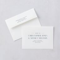 Destination Photo Poster Wedding Invitation Envelopes Dusty Blue White Both Recipient and Return Addresses Standard Signature