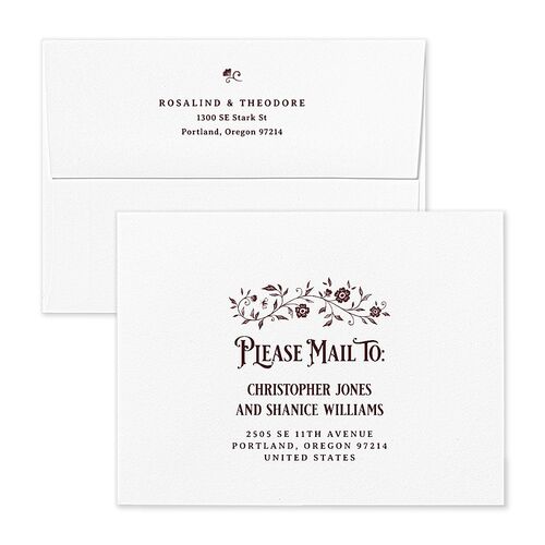 Vintage Storybook Thank You Card Envelopes Merlot White Both Recipient and Return Addresses Signature Standard
