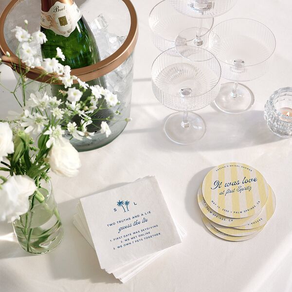 Cabana Stripes Bridal Shower Cocktail Napkins Lemon Napkin Uncoined