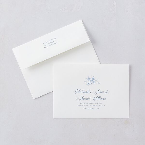 Vintage Florals Wedding Invitations Regency Blue Signature Blank No Standard