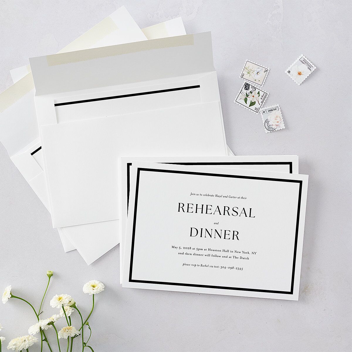 Simple Frame Rehearsal Dinner Invitations Pure White Signature Blank