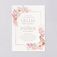 Blooming Frame Wedding Invitations Gold Pink Cotton Signature Blank No Standard