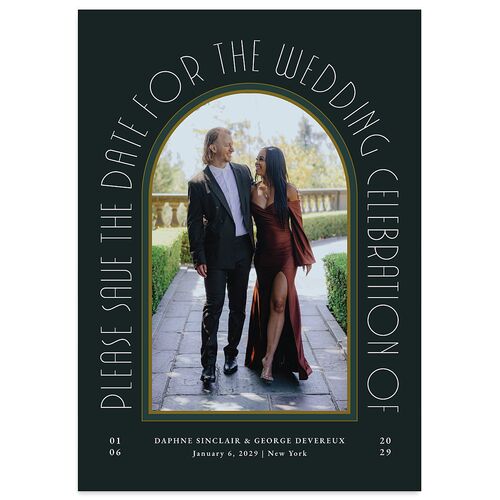 Gatsby Deco Arch Save the Date Cards Dark Emerald Signature smooth Blank No Standard