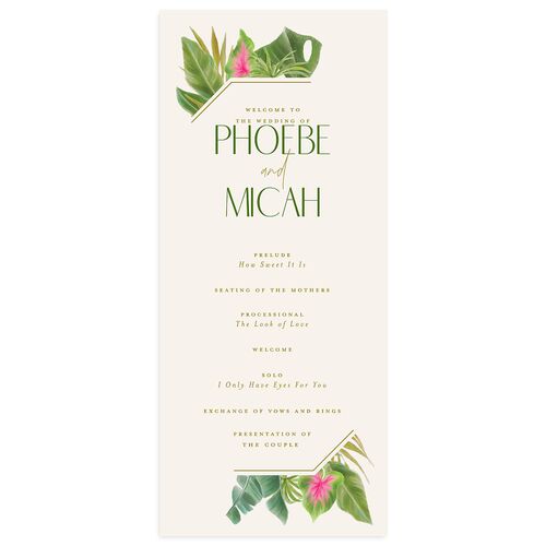 Hawaiian Tropical Monstera Frame Wedding Programs Scottish Green Signature