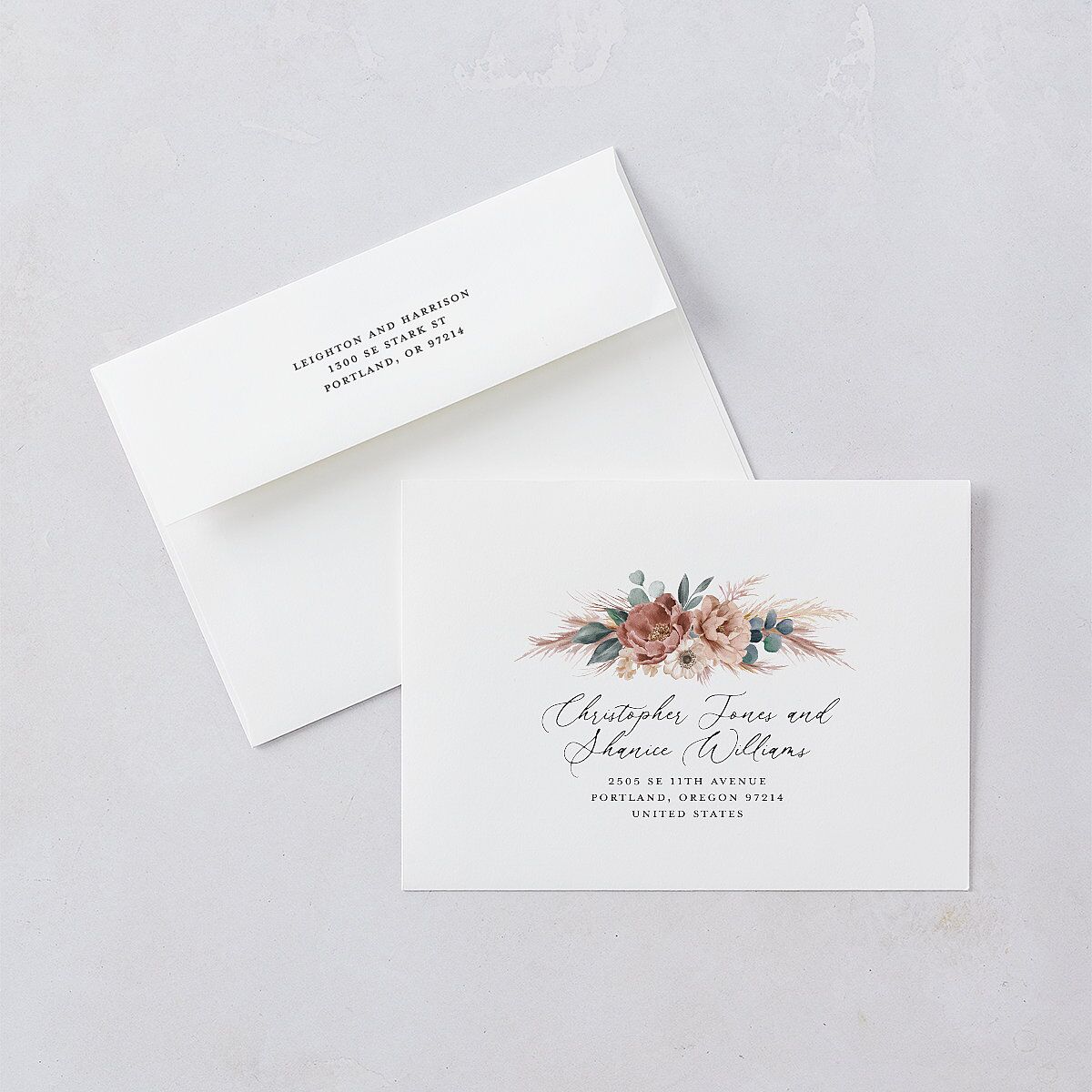 Pampas and Eucalyptus Floral Wedding Invitations Desert Rose Signature Blank No Standard