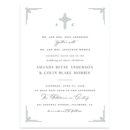 Church Cross Wedding Invitations Dusty Blue Signature Blank No Standard