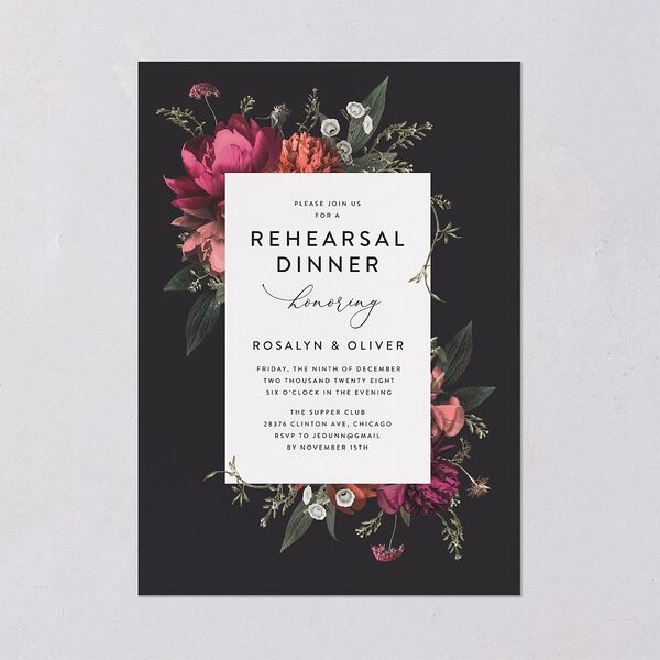 Blooming Botanical Rehearsal Dinner Invitations Midnight Signature Blank Standard