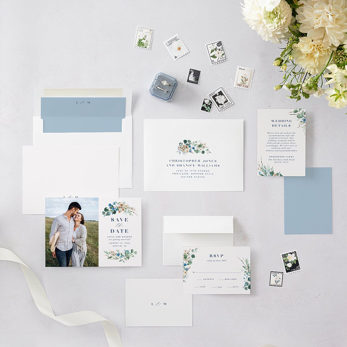 Rustic Greenery Save The Date Cards Cornflower Signature smooth Blank No Standard