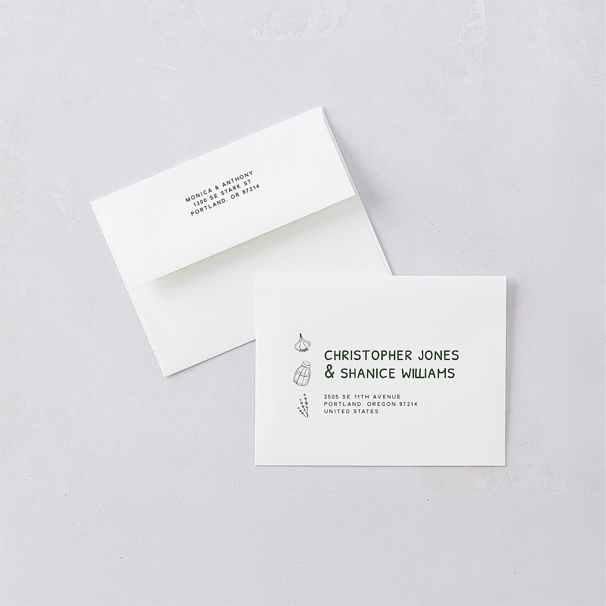 Hand Drawn Recipe Save the Date Petite Cards Dark Camo Signature smooth Blank No Standard