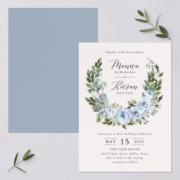 Romantic Laurel Wedding Invitations Dusty Blue Signature Blank No Standard